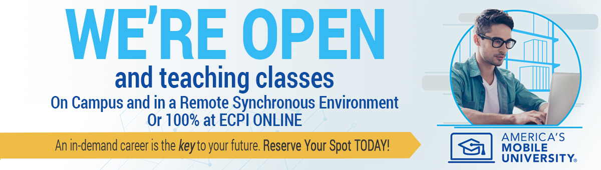 ECPI University, America's Mobile University, offers remote synchronous class delivery to students taking classes at our many campus locations. This type of class delivery allows the University to take our innovative student focused delivery found on campus and closely replicate it through online delivery.
