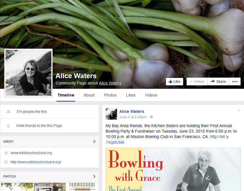 Alice Waters Facebook Page