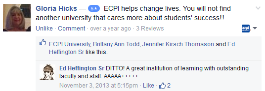 Gloria Hicks Facebook review of ECPI University