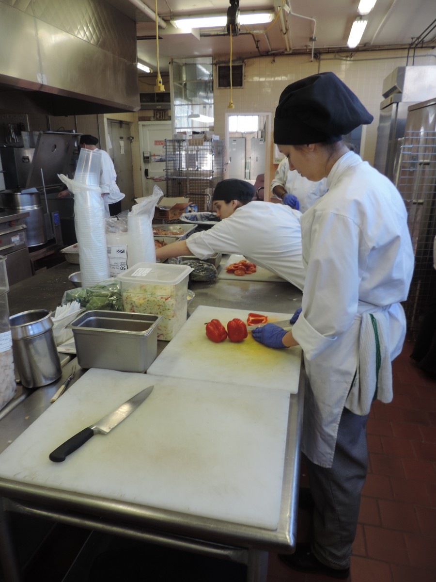 prep work in the Culinary Institute kitchen