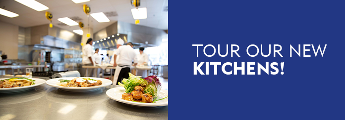 Tour Our New Kitchens! Class Sizes have been reduced, social distancing is in-place, live online classes when not on campus