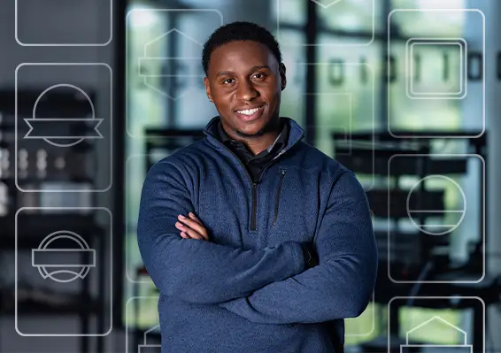 Cybersecurity student working in a technology lab