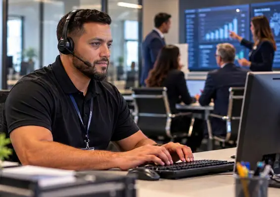 Cybersecurity student working in a technology lab