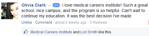 Medical Careers Institutue Review on Facebook