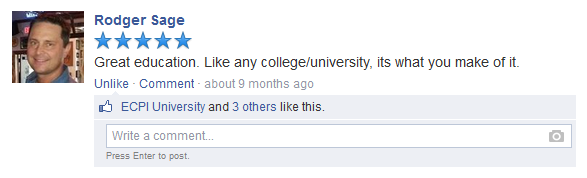 Rodger Sage Facebook Review of ECPI University