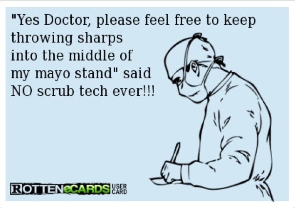 Throwing sharps in the Mayo stand