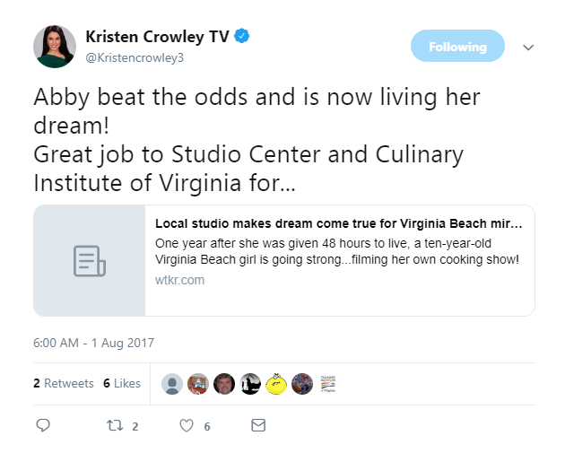 Twitter post from Kristen Crowley about child making food